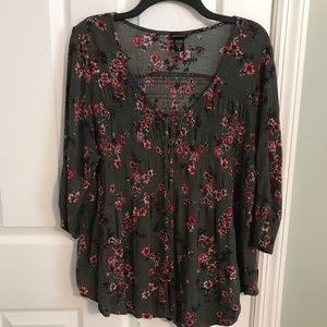 Floral Olive Green Blouse